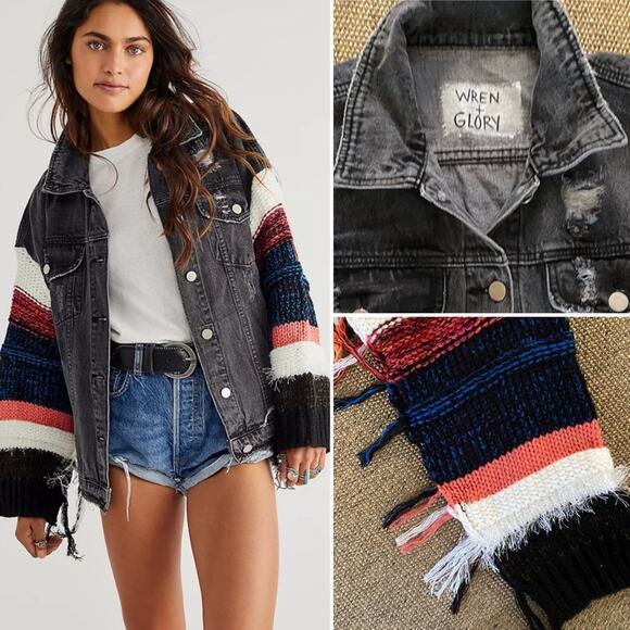 Wren + Glory $425 Free People Yellowstone Knitter Denim Jacket MED EUC - Picture 3 of 16